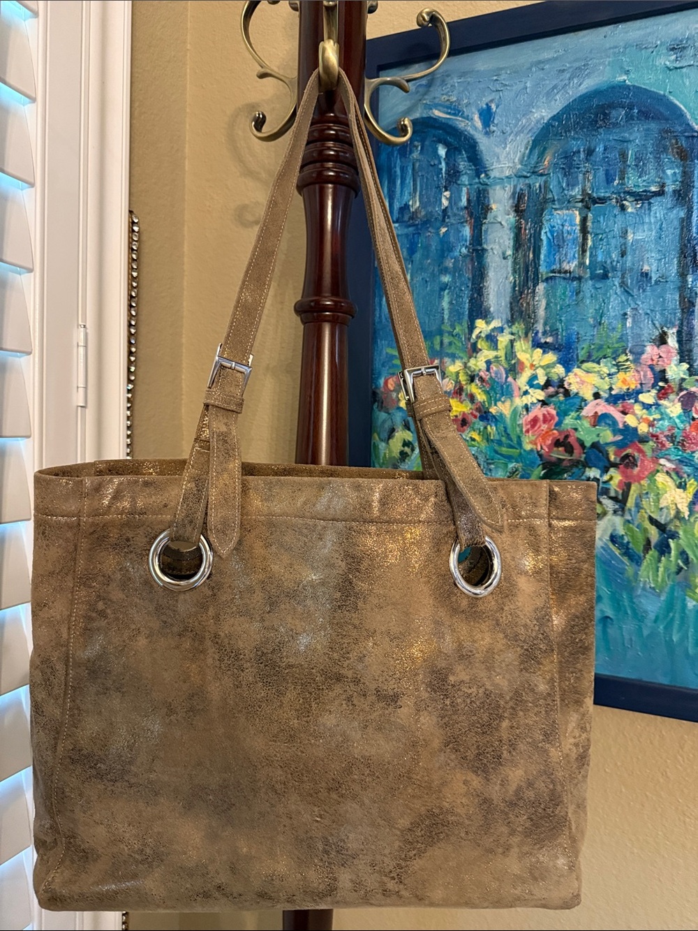Gold Metallic Tote Bag with Grommet Handles
